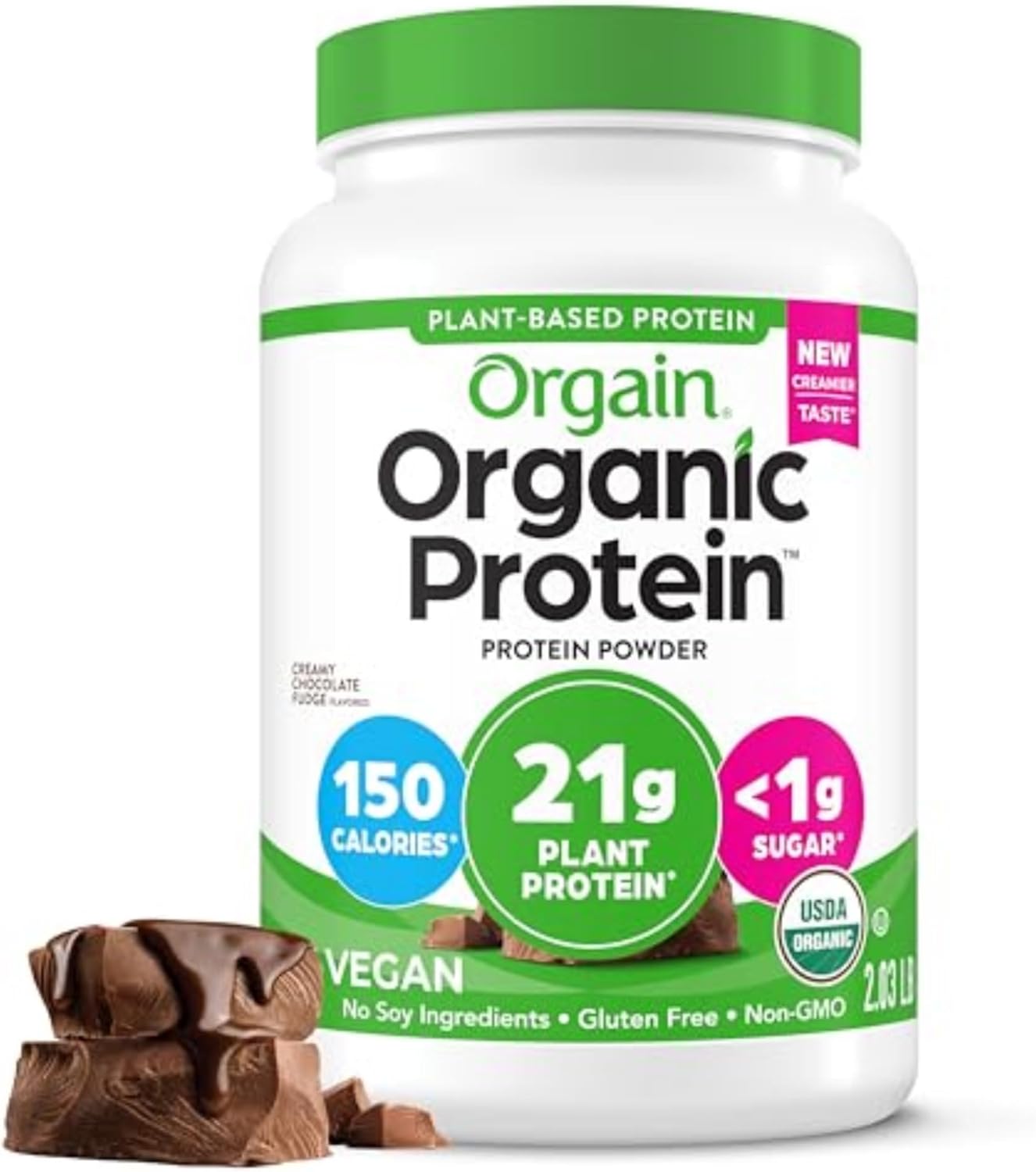 Orgain Organic Vegan Protein Powder, Creamy Chocolate Fudge - 21g Plant Protein, 6g Prebiotic Fiber, Low Net Carb, No Lactose Ingredients, No Added Sugar,...