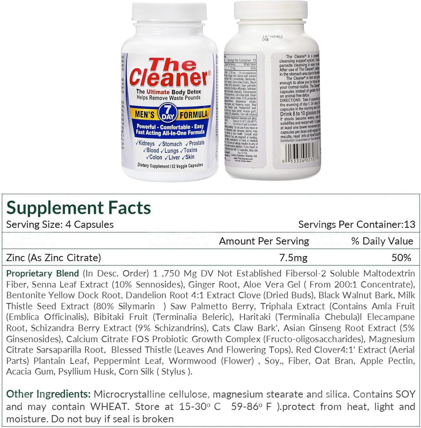 Centuryⁿ Syst𝐞ms The Cleaner Detox, 7-Day Complete Internal Cleansing Formula for Men, Support Digestive Health, 52 Vegetarian Capsules