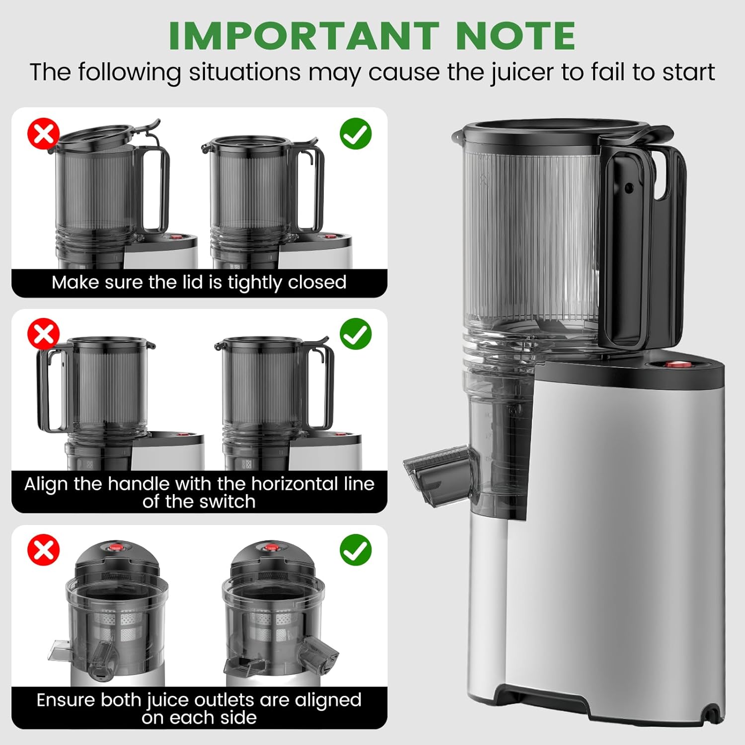 Cold Press Juicer, 5.8" Wide Feed Chute Juice Extractor Machine with 400W, High Juice Yield, Slow Masticating Juicer for Whole Vegetables & Fruits, Premium Silver