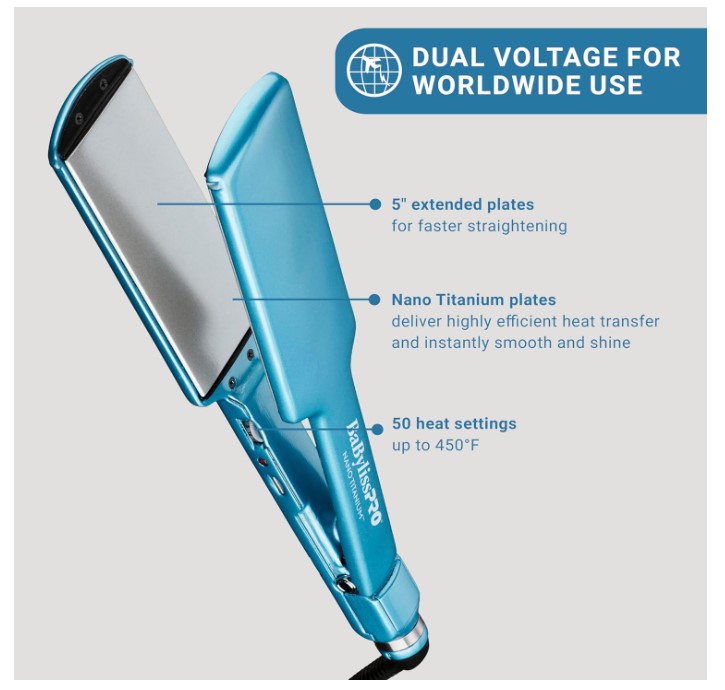 BabylissPRO Nano Titanium Ultra-Thin Hair Straightener, Professional Flat Iron For All Hair Types