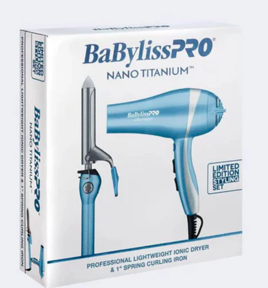 BABYLISSPRO NANO TITANIUM IONIC DRYER & 1" CURLING IRON COMBO