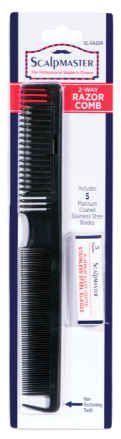 Scalpmaster Barber 2-Way Razor Comb, with 5 Blades