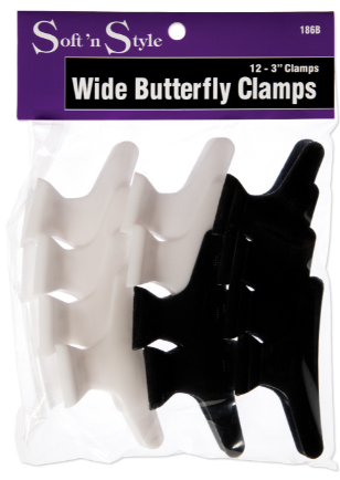 Soft ’n Style Butterfly Clamps, Wide, Black & White - 3"