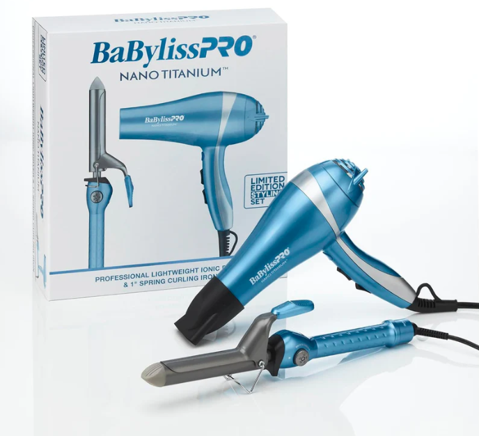 BABYLISSPRO NANO TITANIUM IONIC DRYER & 1" CURLING IRON COMBO