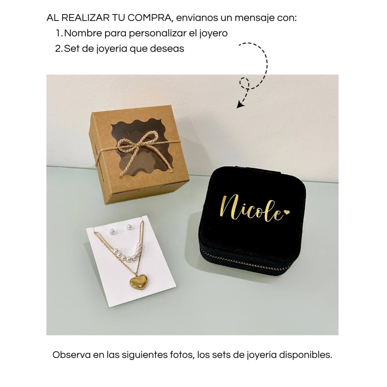 Kit Collar, Aretes y Joyero Personalizado