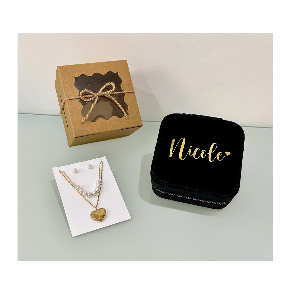 Kit Collar, Aretes y Joyero Personalizado