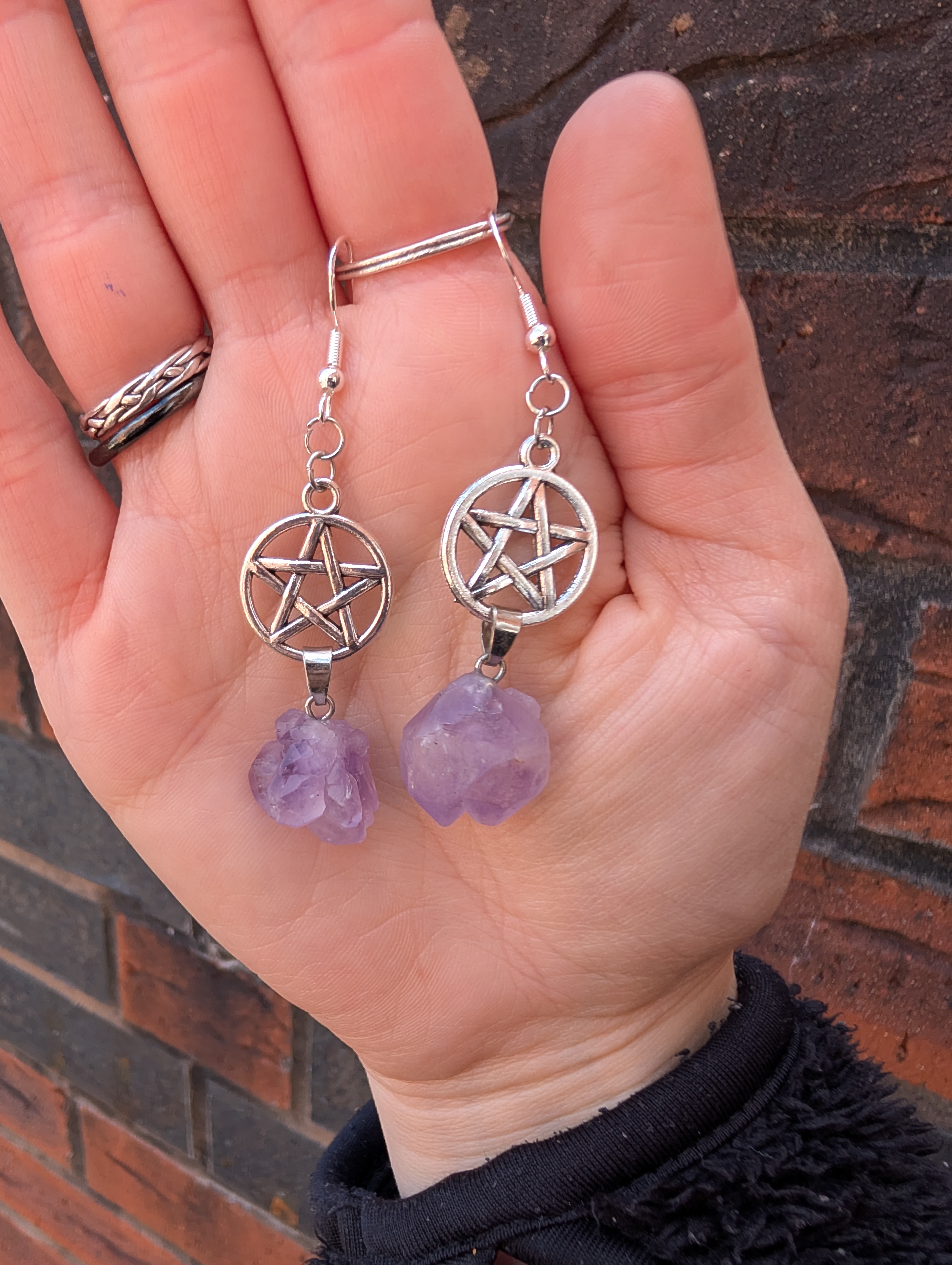 Pentagram Amethyst Earrings
