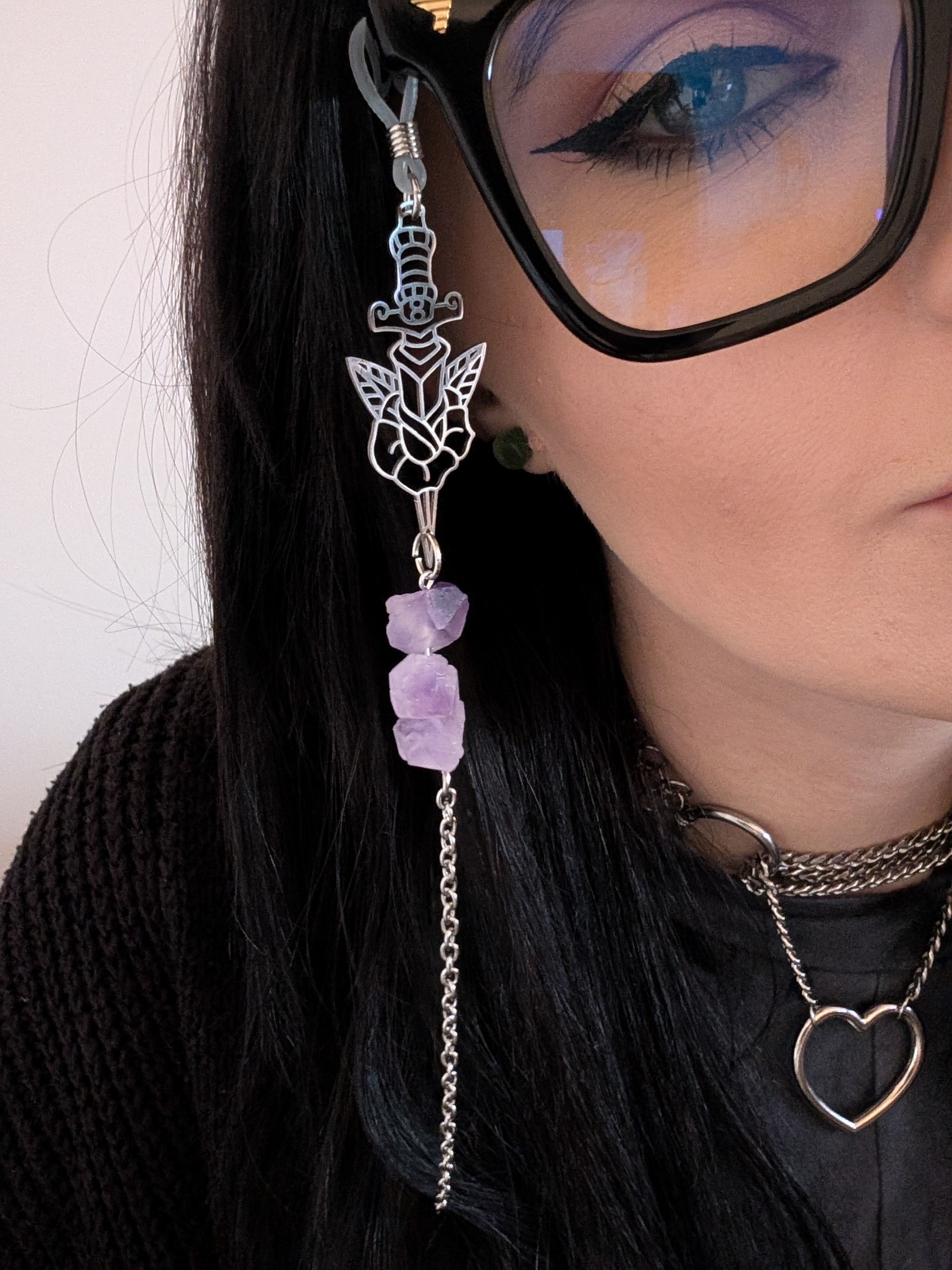 Daggered Rose Amethyst Glasses Chain