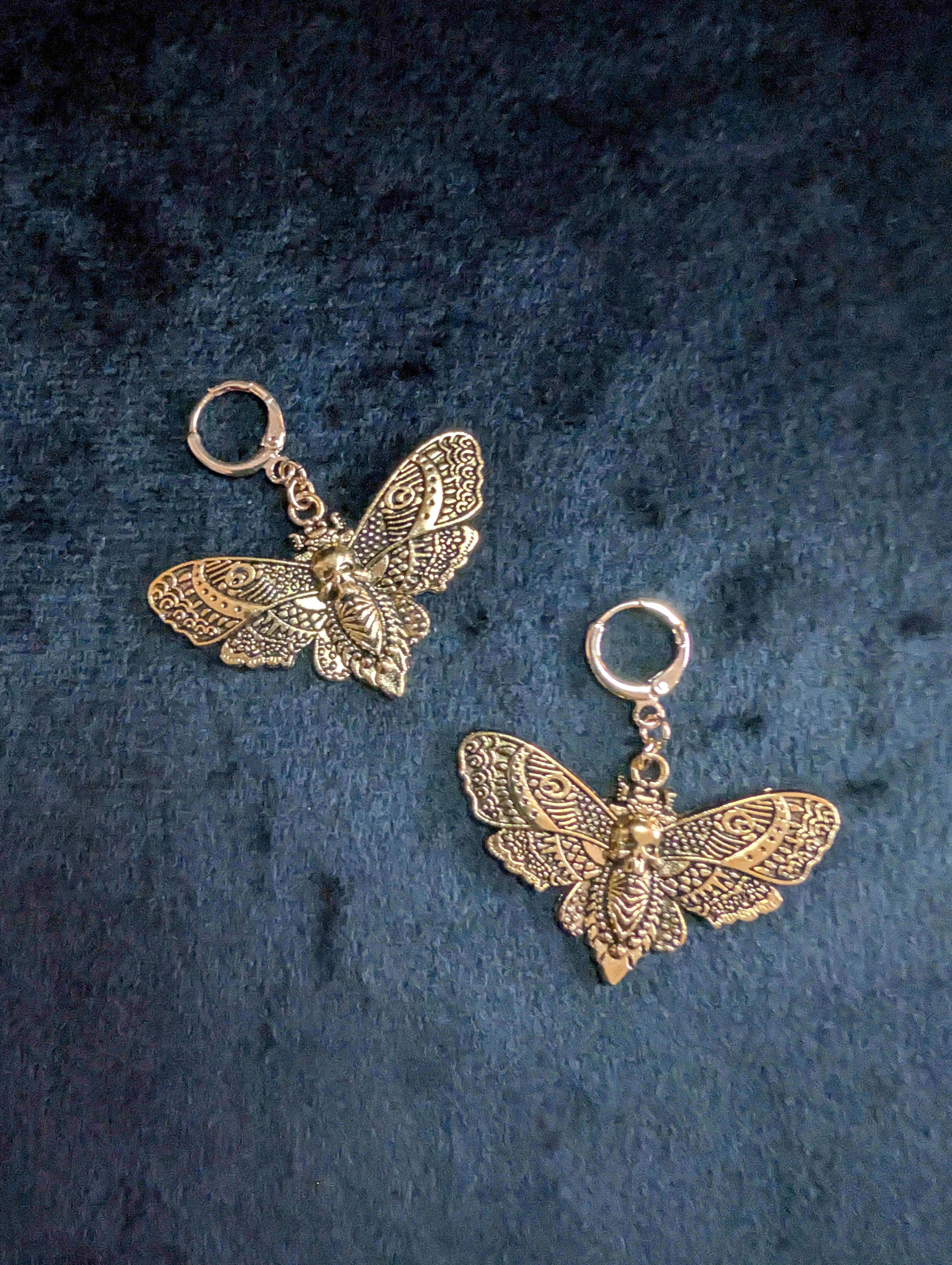 Golden Hawk Head Death Moth Earrings
