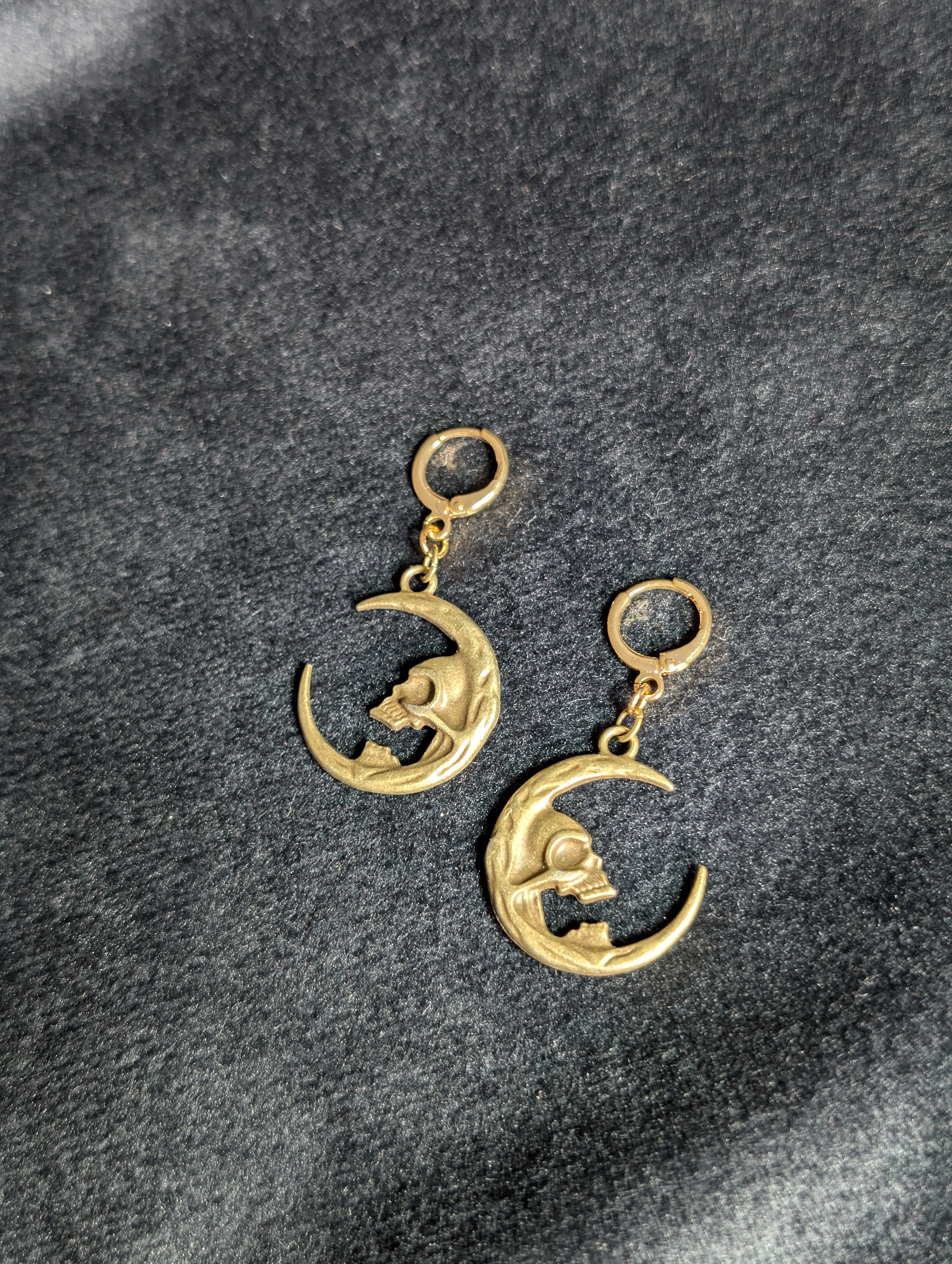Bronze Skull Moon Hoop Earrings