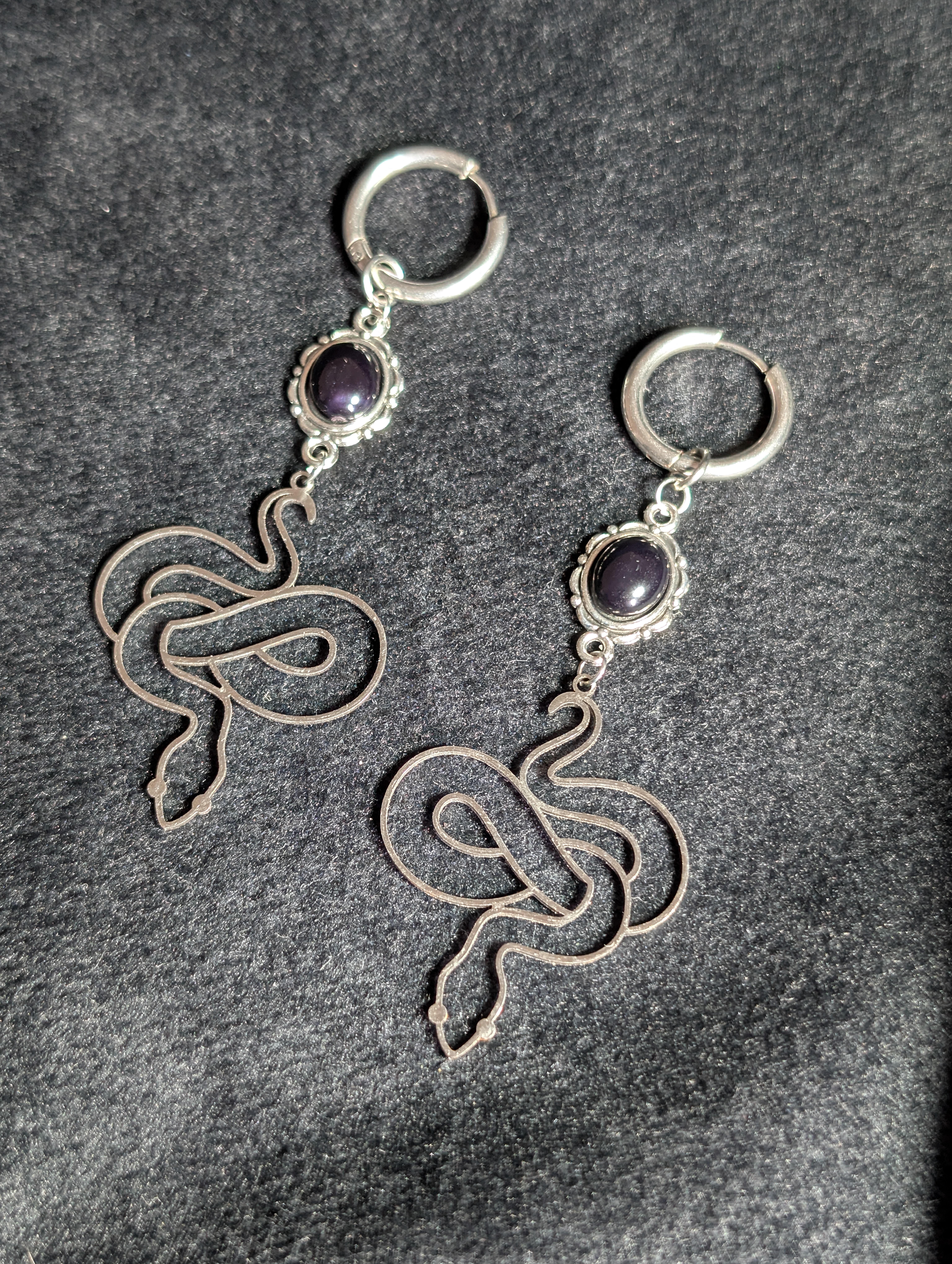 Obsidian Serpent Hoop Earrings