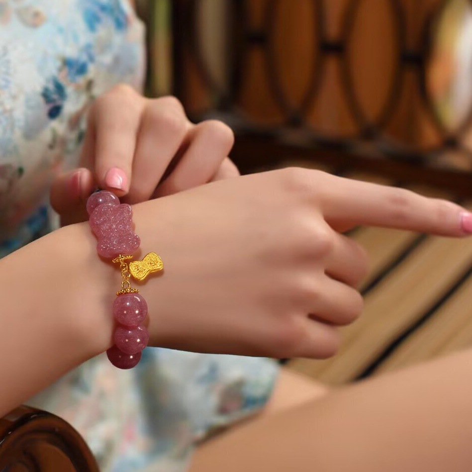 Cyber-fengshui Strawberry Quartz Bracelet 