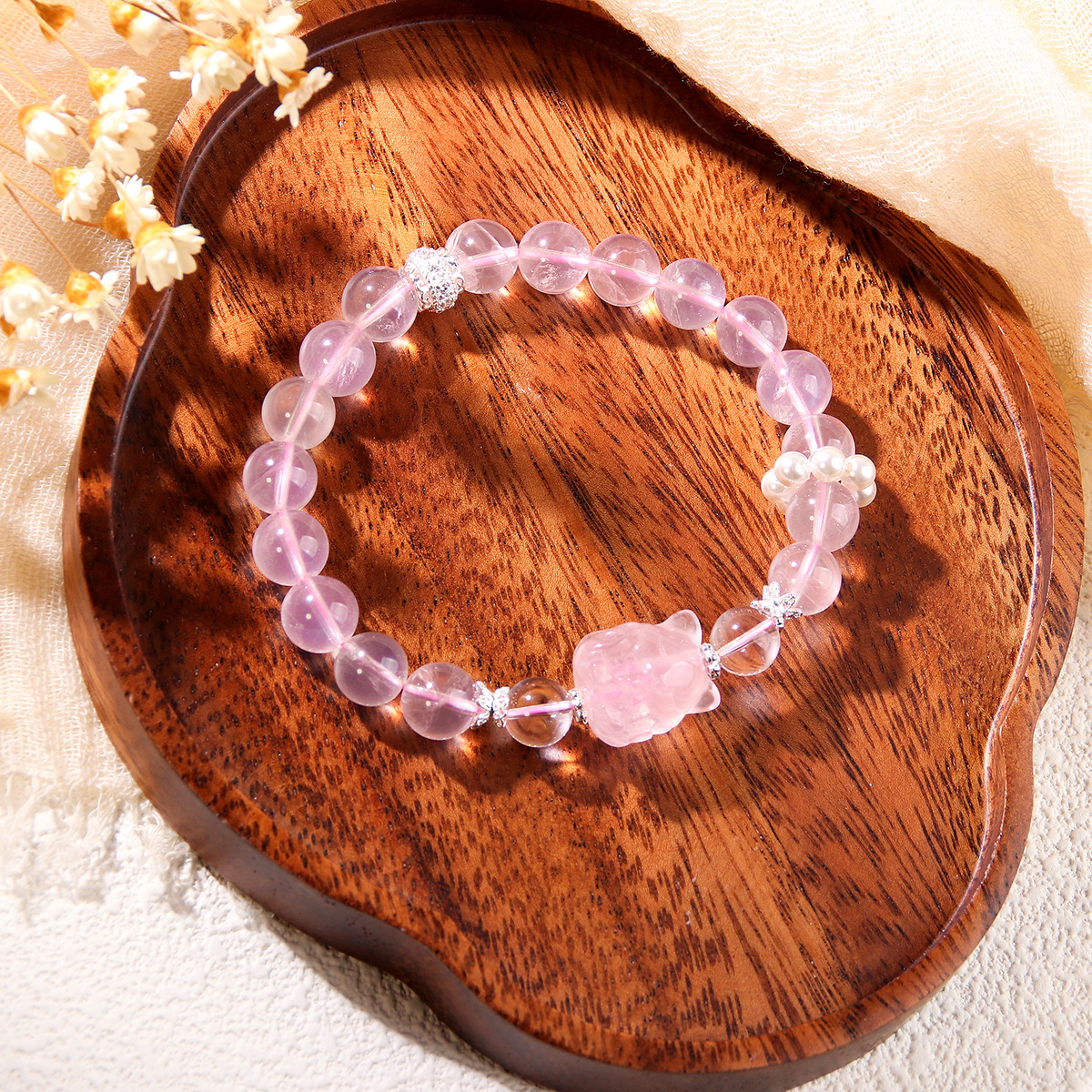 Cyber-fengshui Pink Crystal Beaded Bracelet
