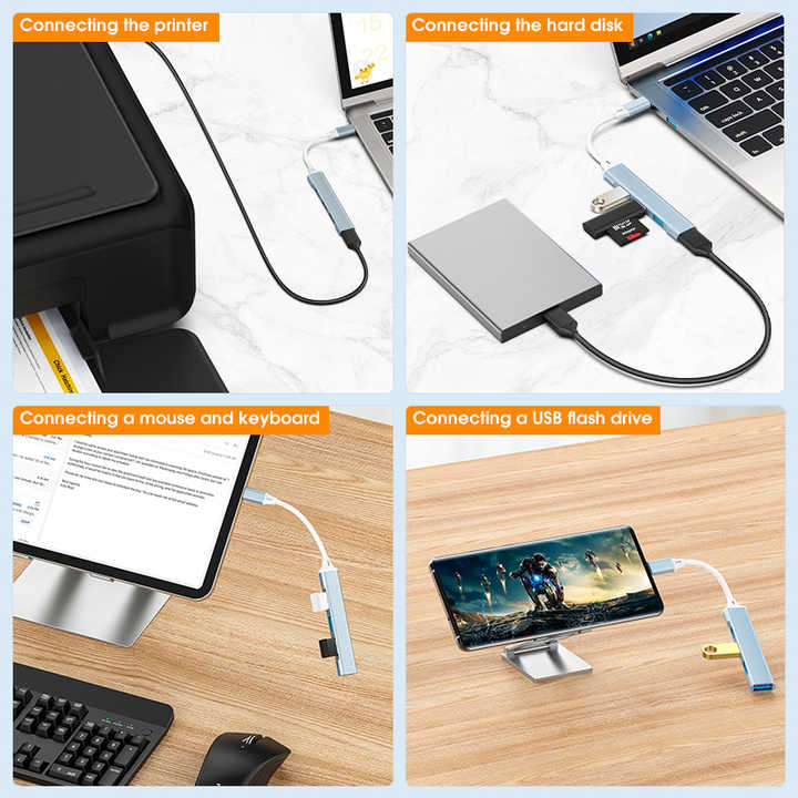 4-in-1 USB-C Hub mit Multi-Port-Adapter und Hochgeschwindigkeits-USB 3.0-Anschlüssen *** 4-in-1 USB-C hub with multi-port adapter and high-speed USB 3.0 ports