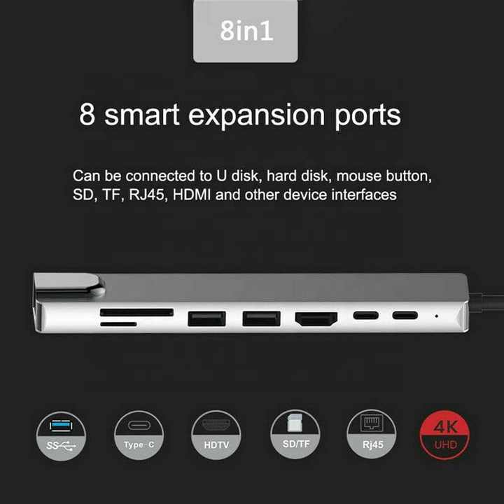 8-in-1 USB-C Hub Multiport Adapter mit 4K HDTV HDMI, USB 3.0, SD/TF-Kartenleser und PD-Aufladung *** 8-in-1 USB-C Hub Multiport Adapter mit 4K HDTV HDMI, USB 3.0, SD/TF-Kartenleser und PD-Aufladung