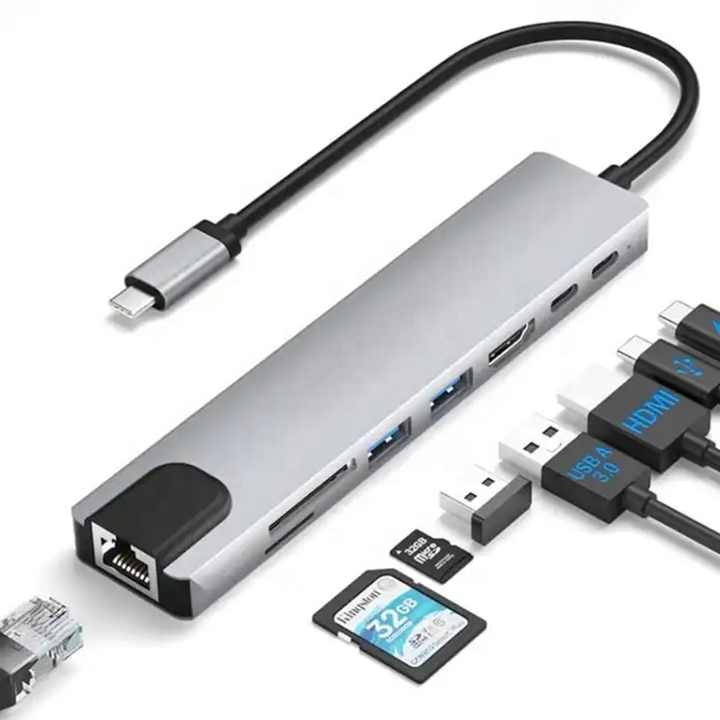 8-in-1 USB-C Hub Multiport Adapter mit 4K HDTV HDMI, USB 3.0, SD/TF-Kartenleser und PD-Aufladung *** 8-in-1 USB-C Hub Multiport Adapter mit 4K HDTV HDMI, USB 3.0, SD/TF-Kartenleser und PD-Aufladung