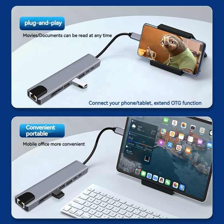 8-in-1 USB-C Hub Multiport Adapter mit 4K HDTV HDMI, USB 3.0, SD/TF-Kartenleser und PD-Aufladung *** 8-in-1 USB-C Hub Multiport Adapter mit 4K HDTV HDMI, USB 3.0, SD/TF-Kartenleser und PD-Aufladung