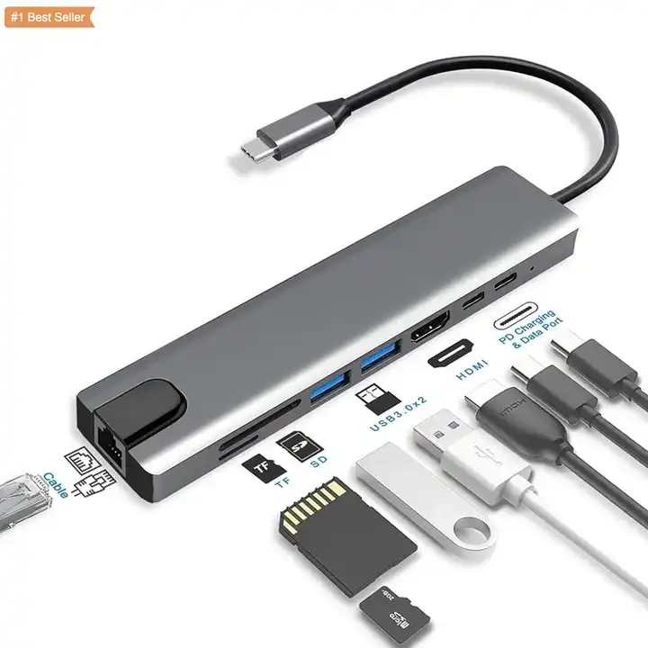 USB-C Hub Adapter mit 8-in-1 Funktionen *** USB-C hub adapter with 8-in-1 functions