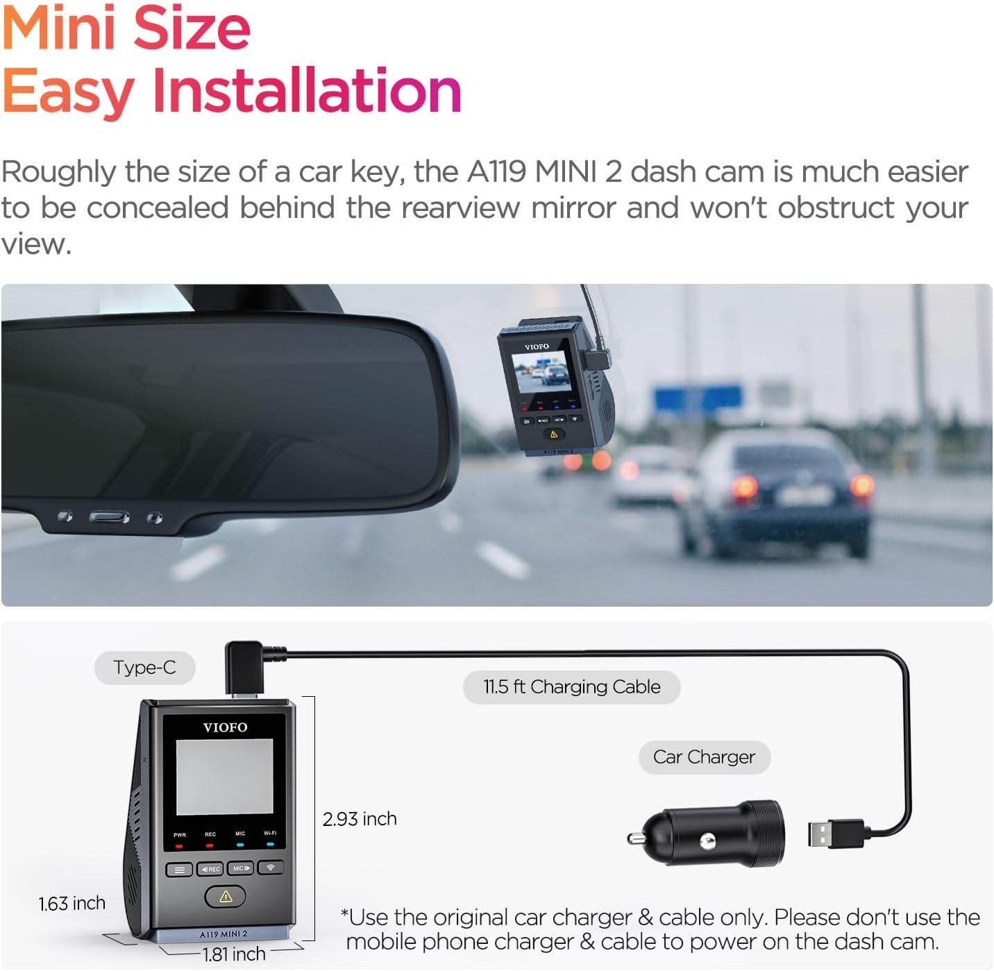 VIOFO (Only Front) Mini Dash Cam A119 MINI 2, STARVIS 2 IMX675 Sensor