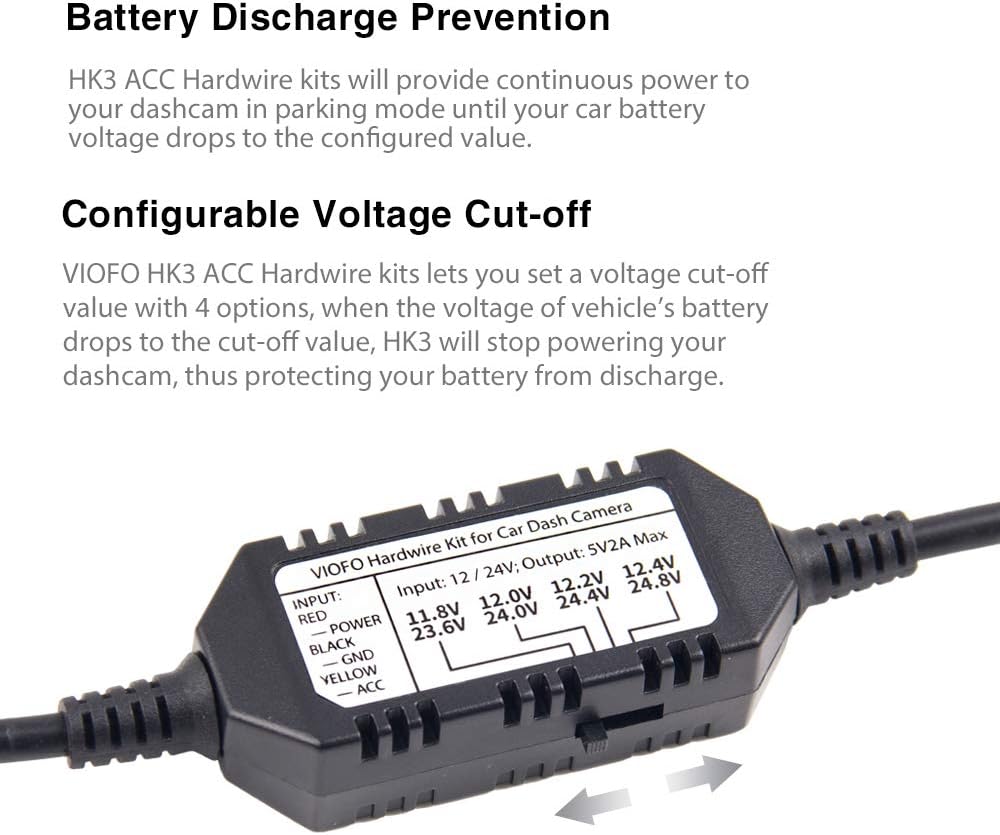 VIOFO A129 , A119V3 Dash Cam 3 Wire Acc HK3 Hardwire Kit for Parking Mode