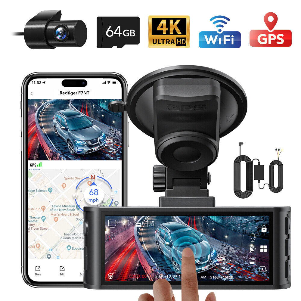 REDTIGER F7NT Dash Camera 4K Front and Rear 64GB Memory Card & Hardwire Kit Included