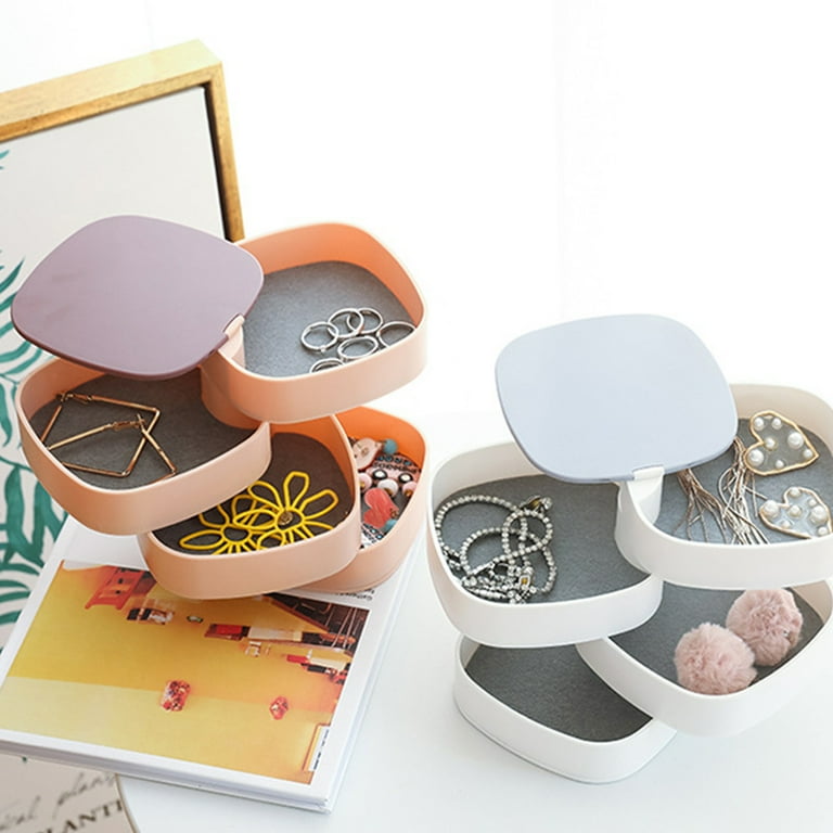 Jewelry Box Earring Holder for Women, Jewelry Storage Box 4-Layer Rotatable Jewelry Accessory Storage Tray with Lid for Rings Bracelets