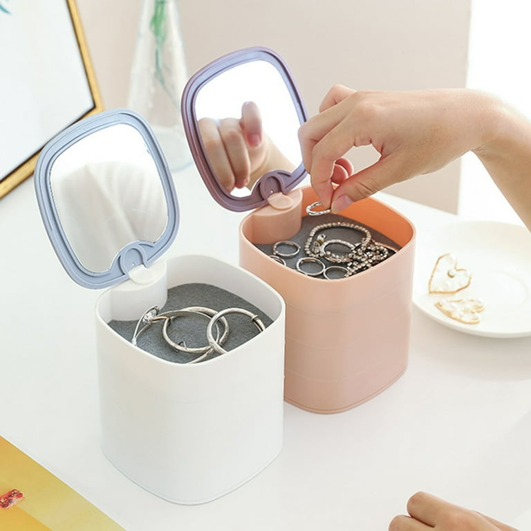 Jewelry Box Earring Holder for Women, Jewelry Storage Box 4-Layer Rotatable Jewelry Accessory Storage Tray with Lid for Rings Bracelets