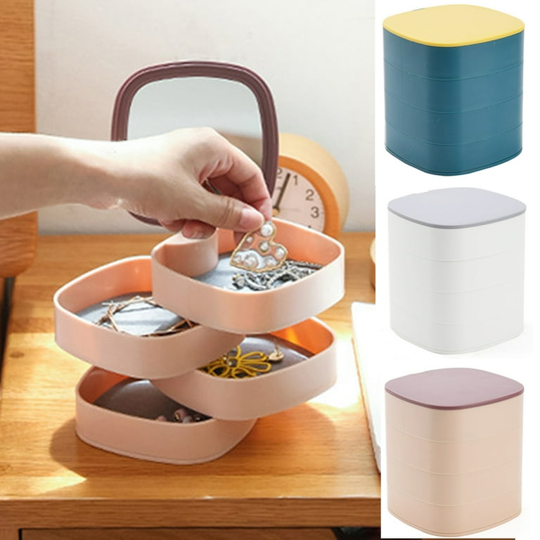 Jewelry Box Earring Holder for Women, Jewelry Storage Box 4-Layer Rotatable Jewelry Accessory Storage Tray with Lid for Rings Bracelets