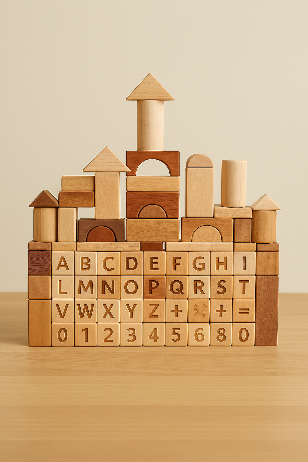 Classical Beech Wood Castle Block Set – Montessori-Inspired Wooden Building Blocks for Kids