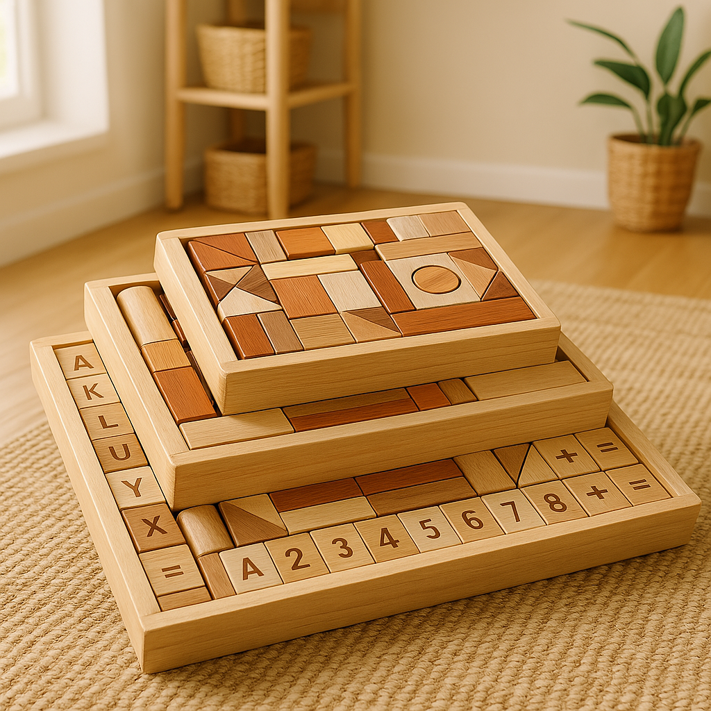 Classical Beech Wood Castle Block Set – Montessori-Inspired Wooden Building Blocks for Kids