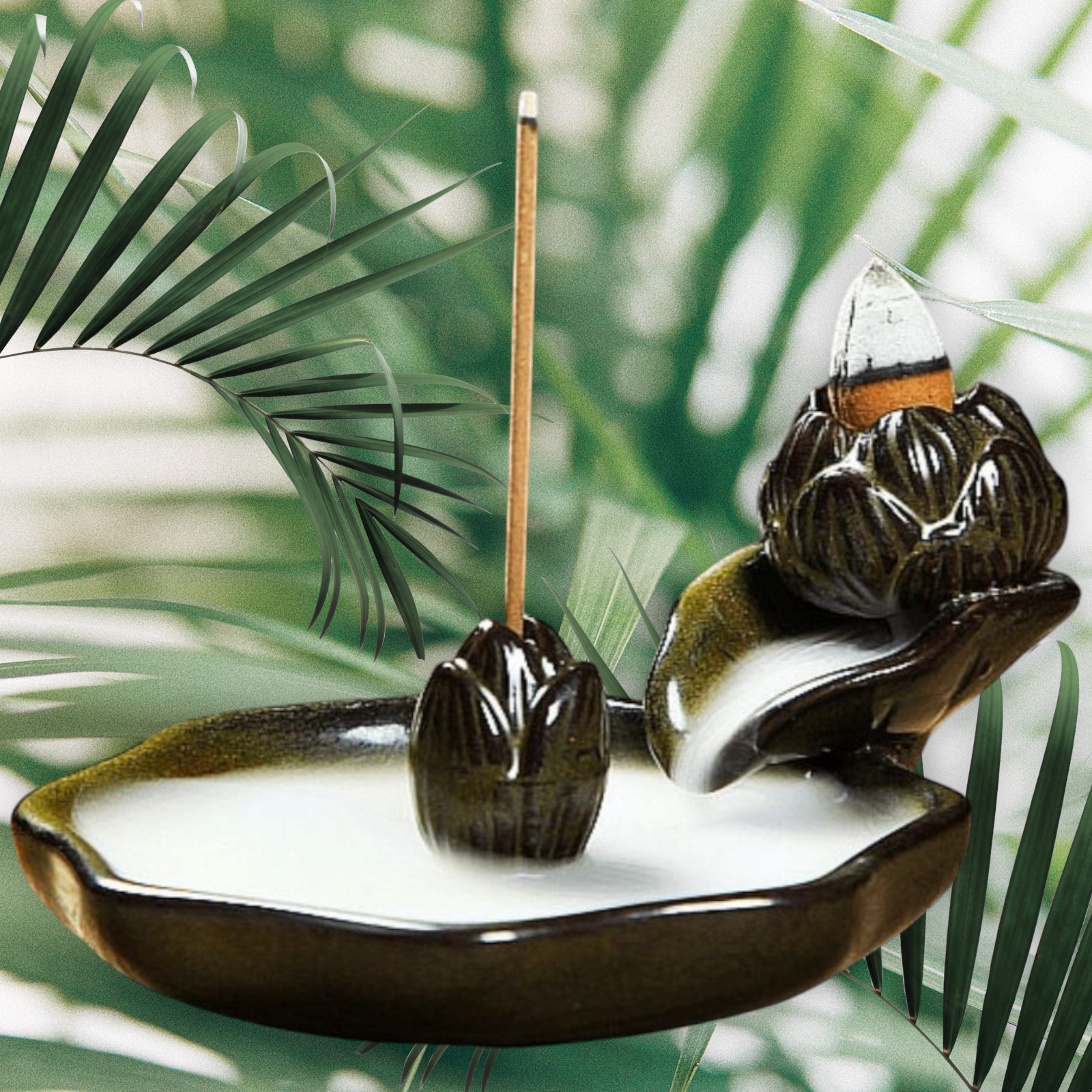 Porte Encens Backflow Marron Fleurs