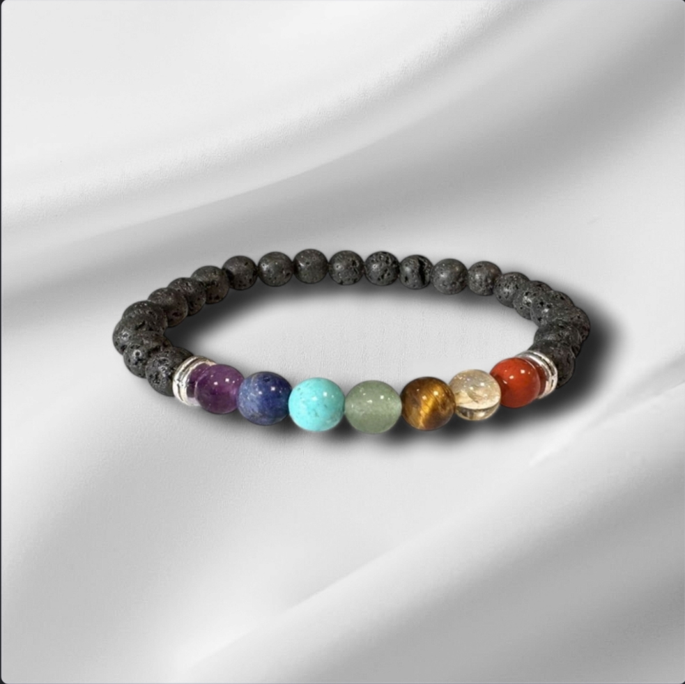 Bracelet perles en pierres de lave 7 chakra