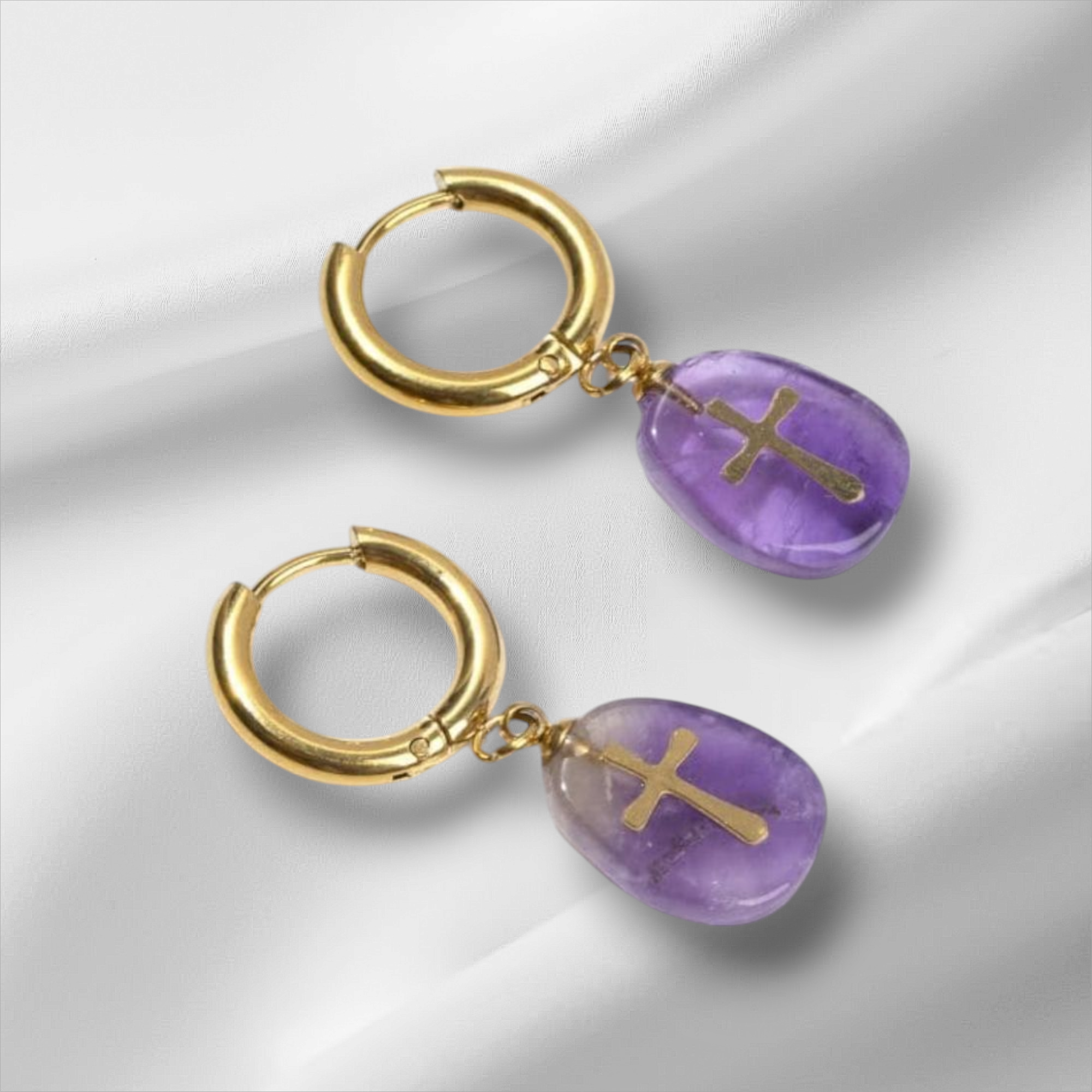 Boucles d'oreilles en or et améthyste