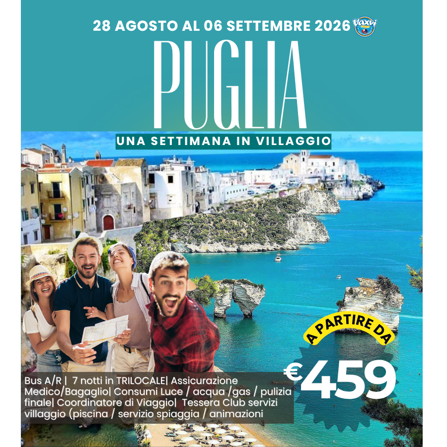 28/08 AL 06/09/26 - SETTIMANA A VIESTE: Mare, Villaggio e Divertimento!!