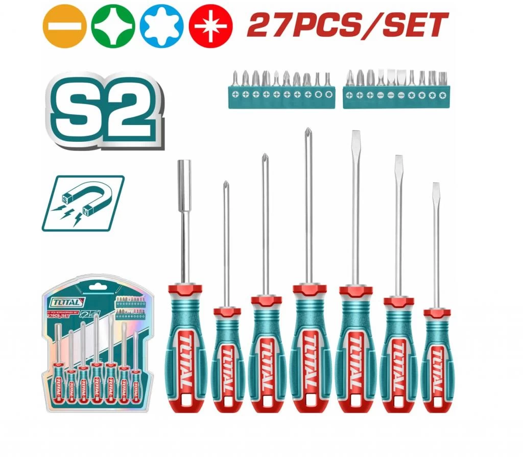 TOTAL JUEGO DE DESTORNILLADORES TKSDS2726 27PCS