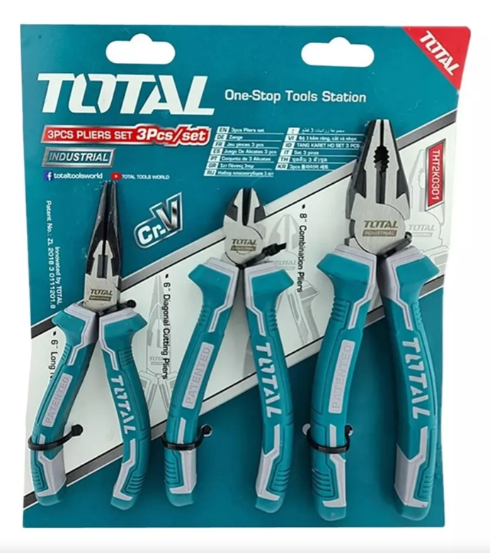 Kit 3 Pinzas Universal Punta Alicate Acero Total