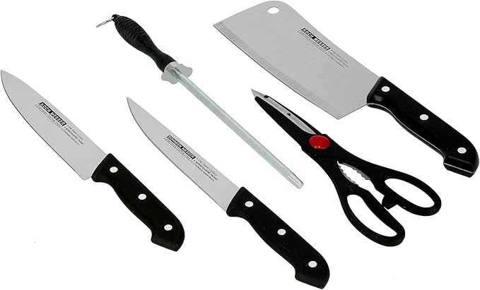 Juego de cuchillos Delcasa de 5 piezas con tabla de cortar de madera, juego de cuchillos de cocina de 5 piezas con tabla de cortar