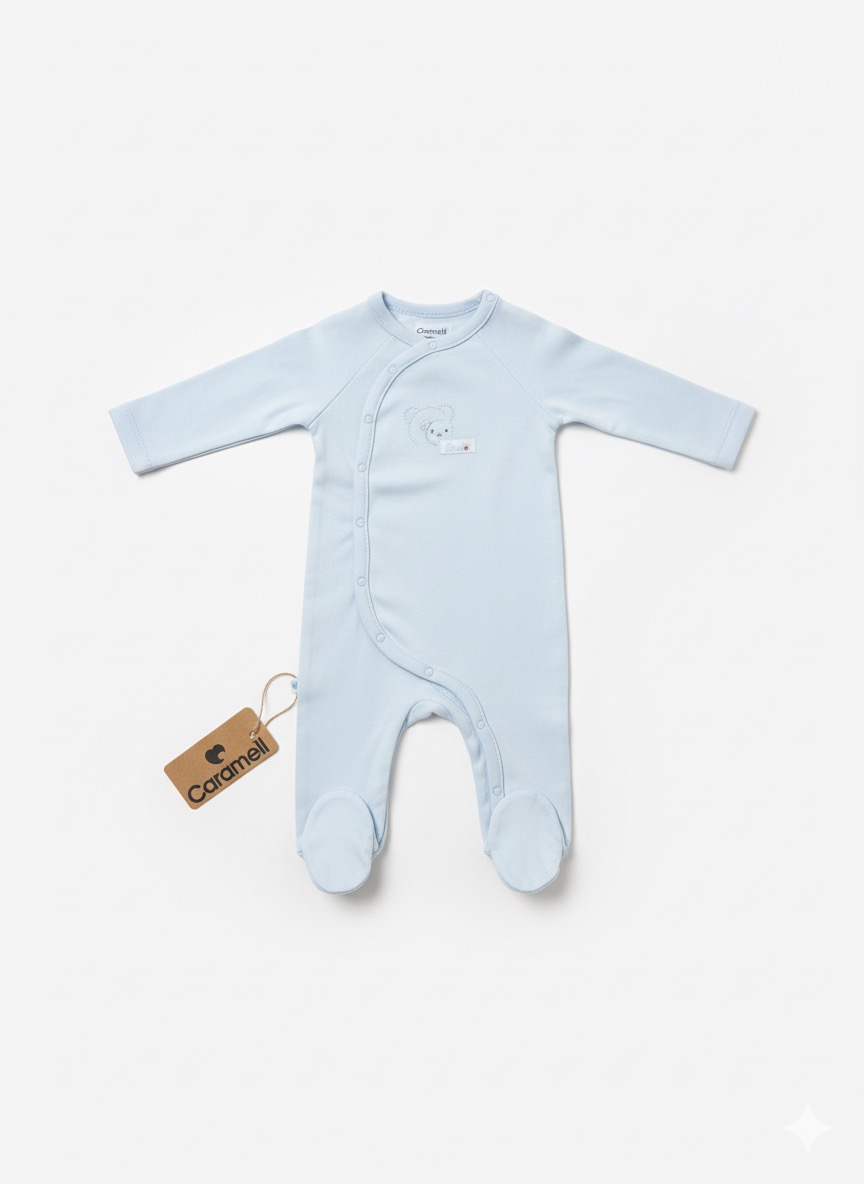 Caramell Baby Blue Footed Sleepsuit