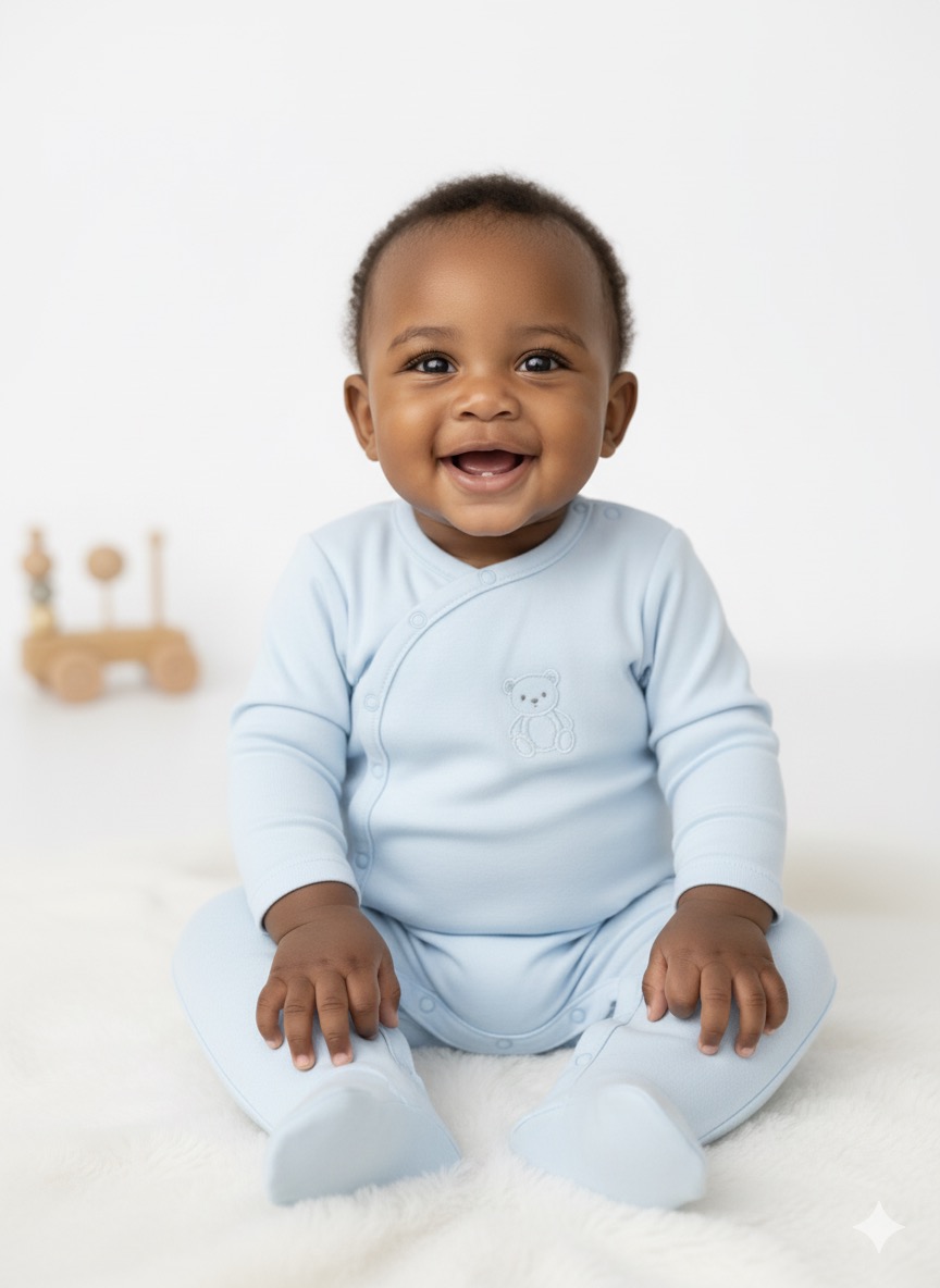 Caramell Baby Blue Footed Sleepsuit