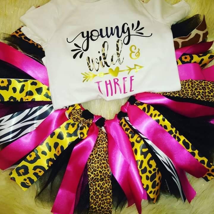 Young Wild and Three Animal Print Jungle Birthday Outfit Baby Girl