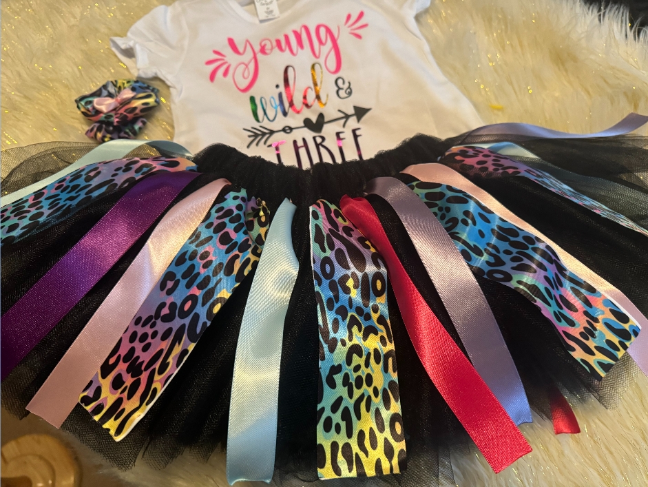 Young Wild and Three Animal Print Jungle Birthday Outfit  Baby Girl