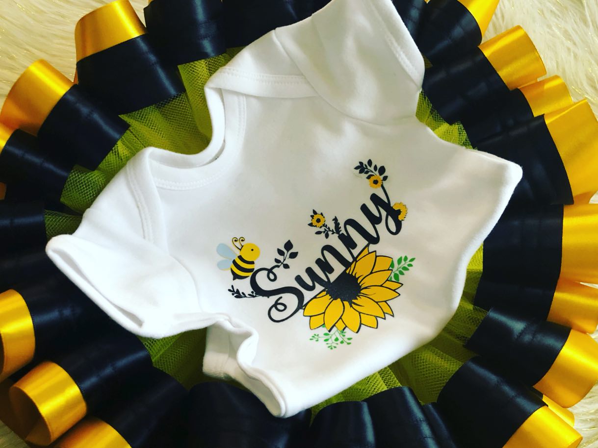 Girls Sunflower Tutu and Tee Set – Handmade Birthday or Special Occasion Outfit
