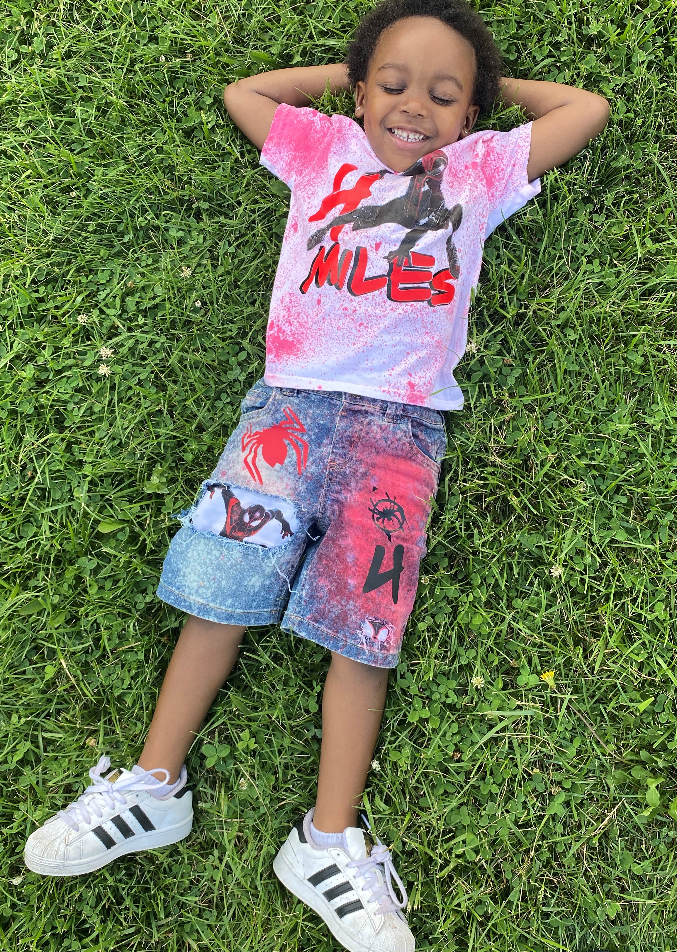 Spiderman outfit upcycle for Boys Matching shorts and t-shirt