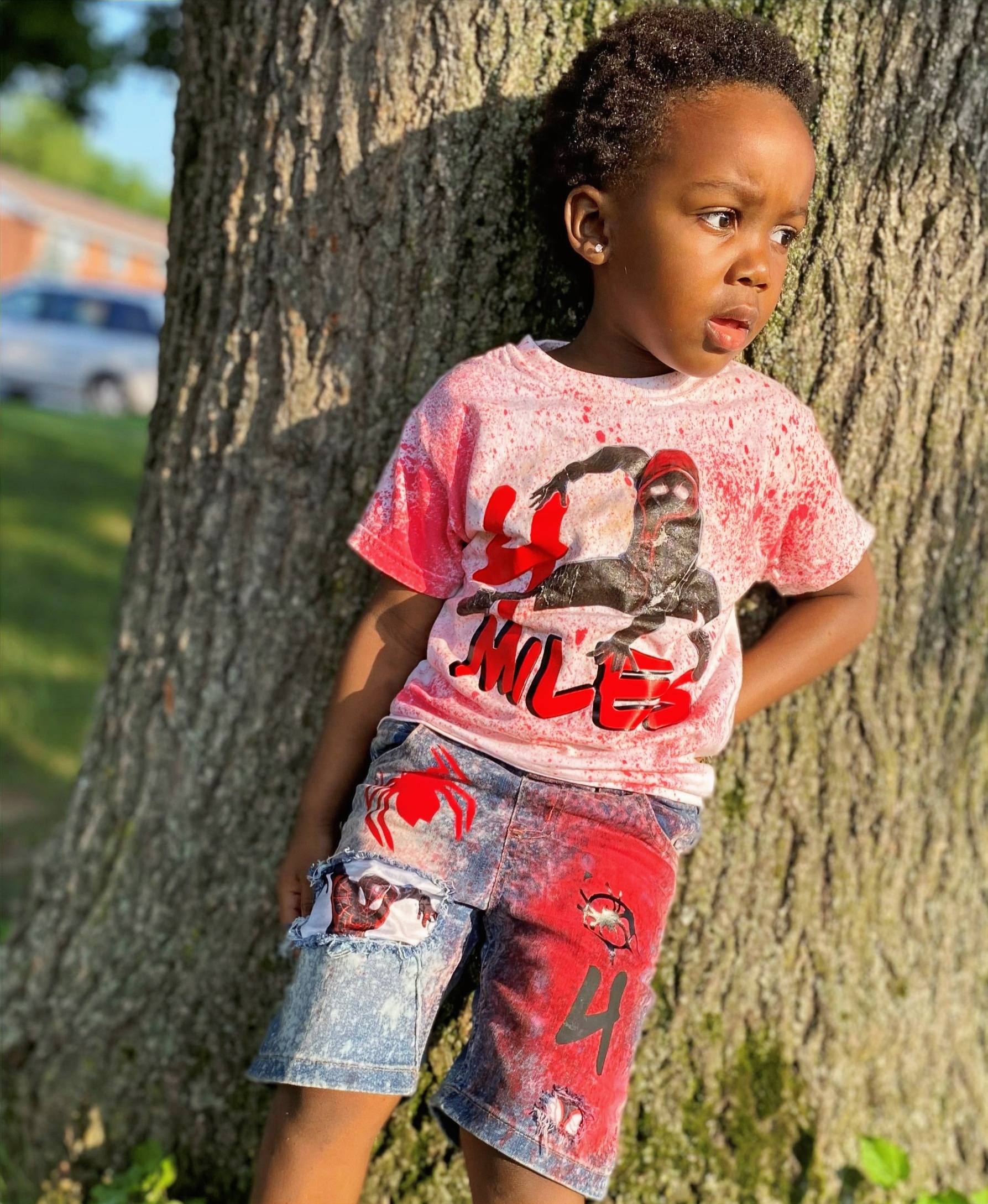 Spiderman outfit upcycle for Boys Matching shorts and t-shirt