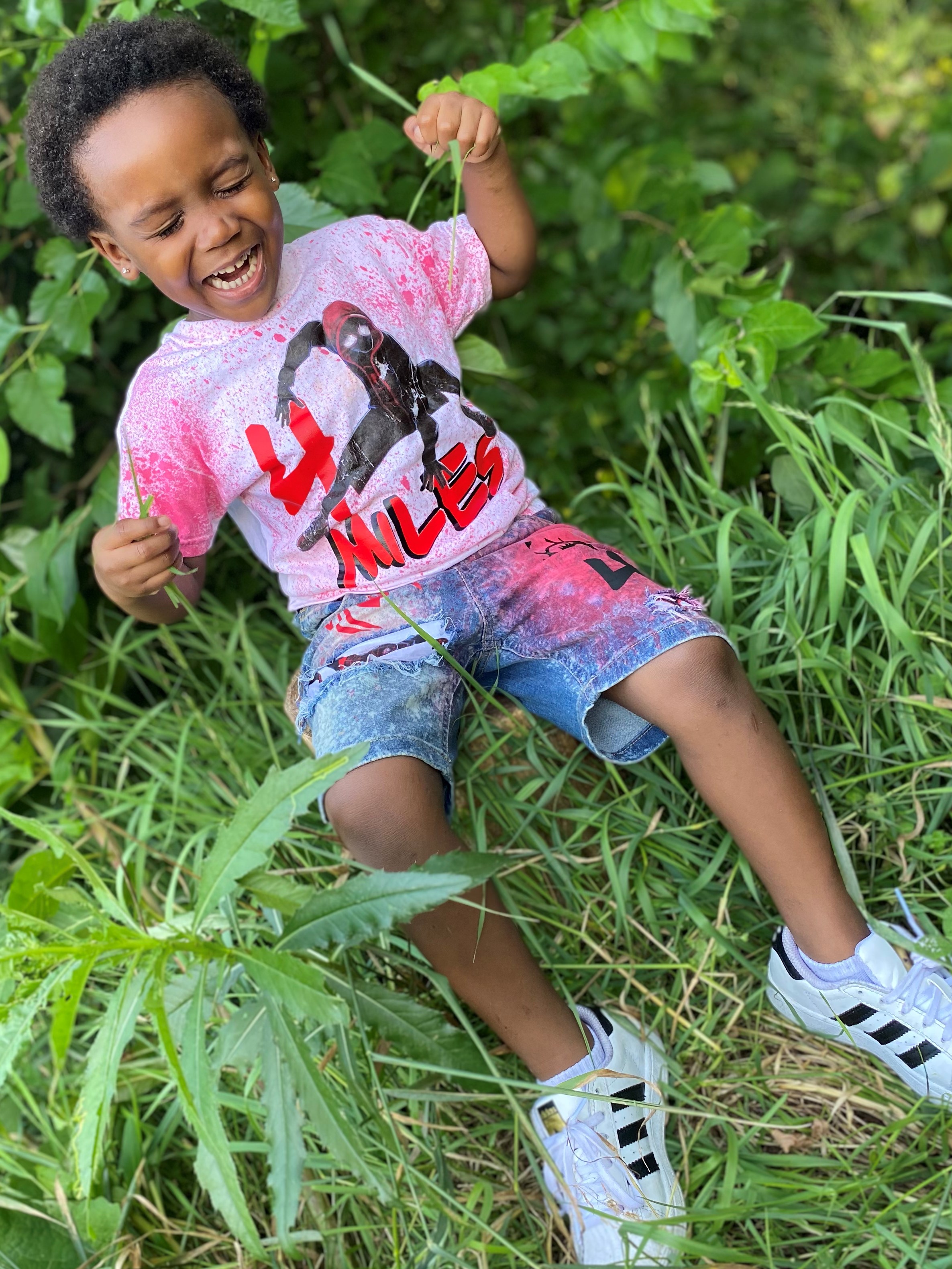 Spiderman outfit upcycle for Boys Matching shorts and t-shirt