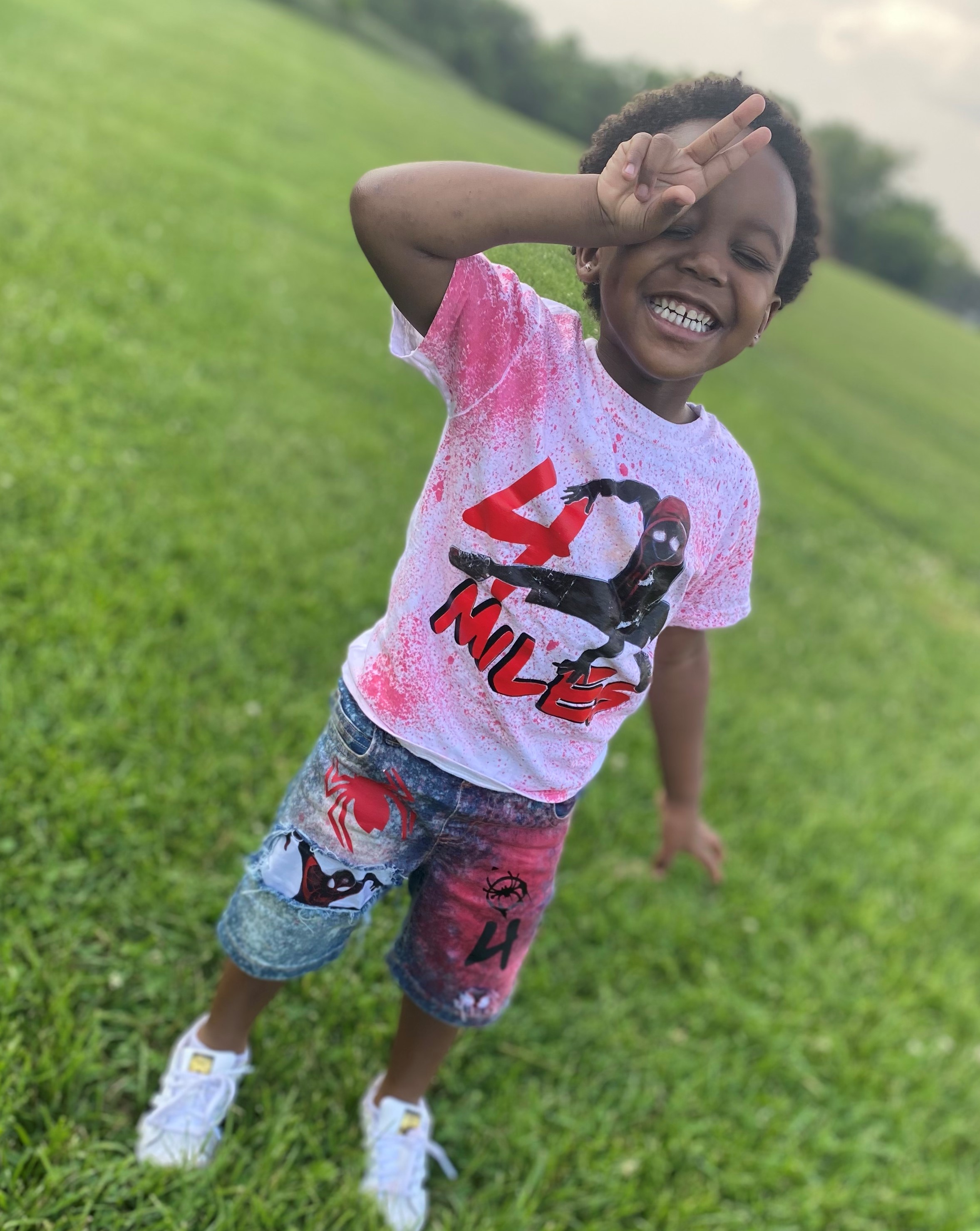 Spiderman outfit upcycle for Boys Matching shorts and t-shirt