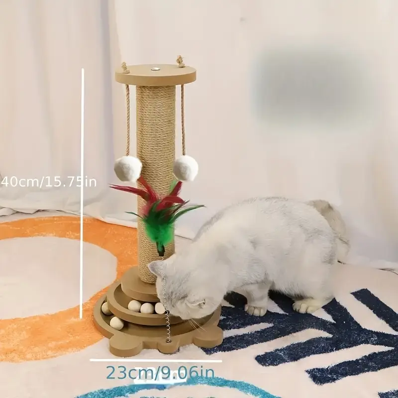 Tour Griffoir Interactif en Jute – Planche à Billes & Jouets Suspendus (Sans Batterie)