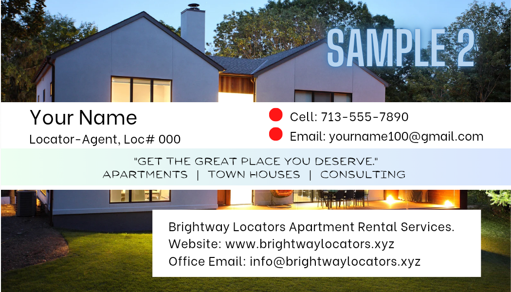 Custom Personalized Locator-Agent Business Cards SAMPLE 2 - 200 count