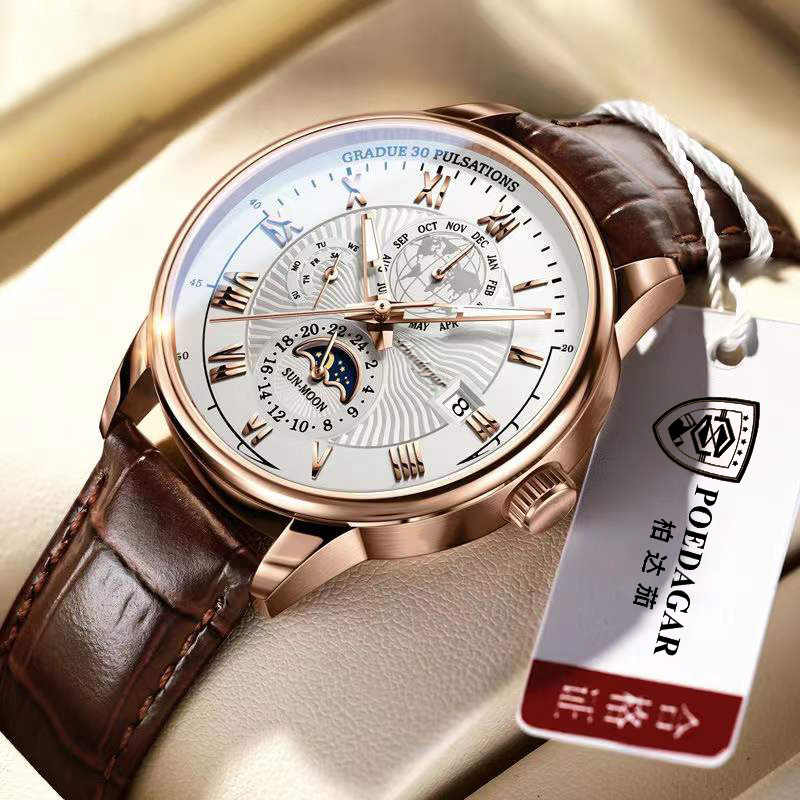 POEDAGAR 908 Men's Watch – Luxury Fashion Quartz Wristwatch, Waterproof Luminous Sport Casual Watch
