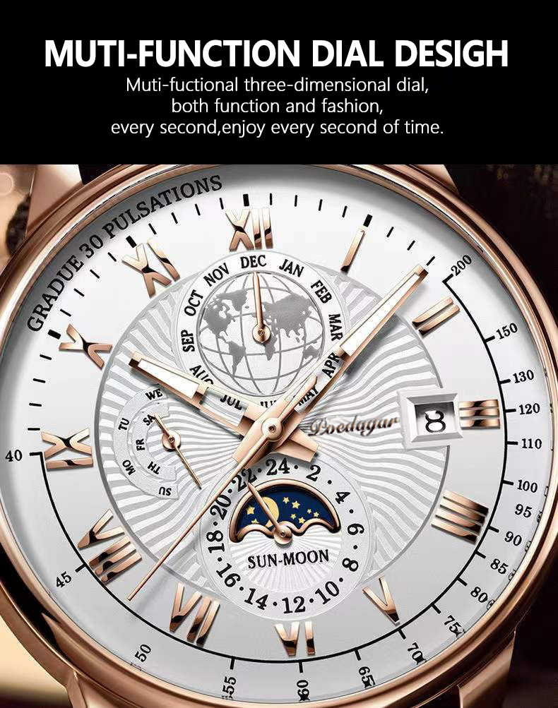 POEDAGAR 908 Men's Watch – Luxury Fashion Quartz Wristwatch, Waterproof Luminous Sport Casual Watch
